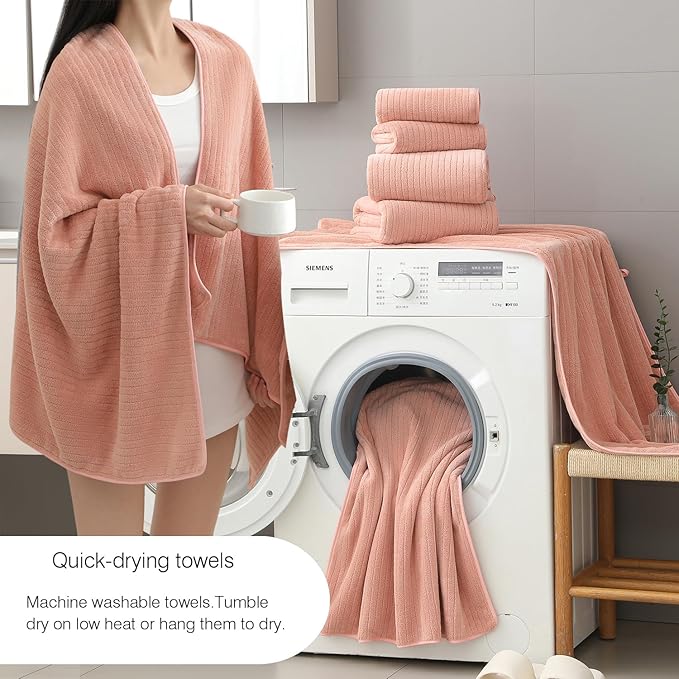 18 Piece Family Bath Towel Set Include 6 Bath Towels,6 Hand Towels and 6 Washcloths Soft Bathroom Towel with Hanging Loops,Highly Absorbent Quick Dry Towels Set for Bathroom,Hotel and Spa-Orange