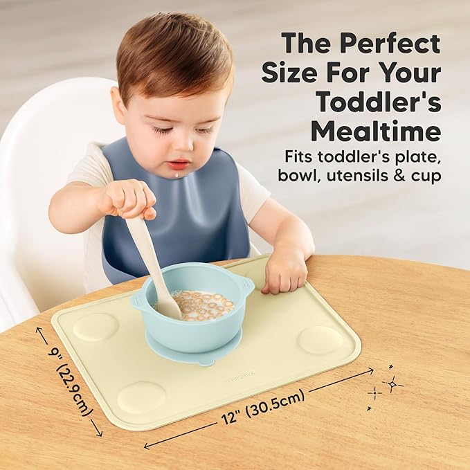 KeaBabies 2-Pack Silicone Placemats for Toddlers - 12x9 Non Slip Suction Baby Silicone Placemat for Kids Eating, Easy to Clean, Busy Travel Baby Mat for Dining Table, Food Grade/BPA-Free (Pastel Sky)