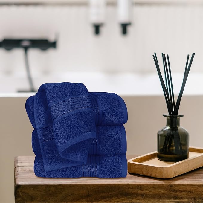 Belizzi Home Ultra Soft Cotton 6 -Piece Hand Towel Set 16x24, Ideal for use in Bathroom, Kitchen, Gym, Spa - Compact, Eco-Friendly, Lightweight - Multi Purpose Hand Towels - Navy Blue