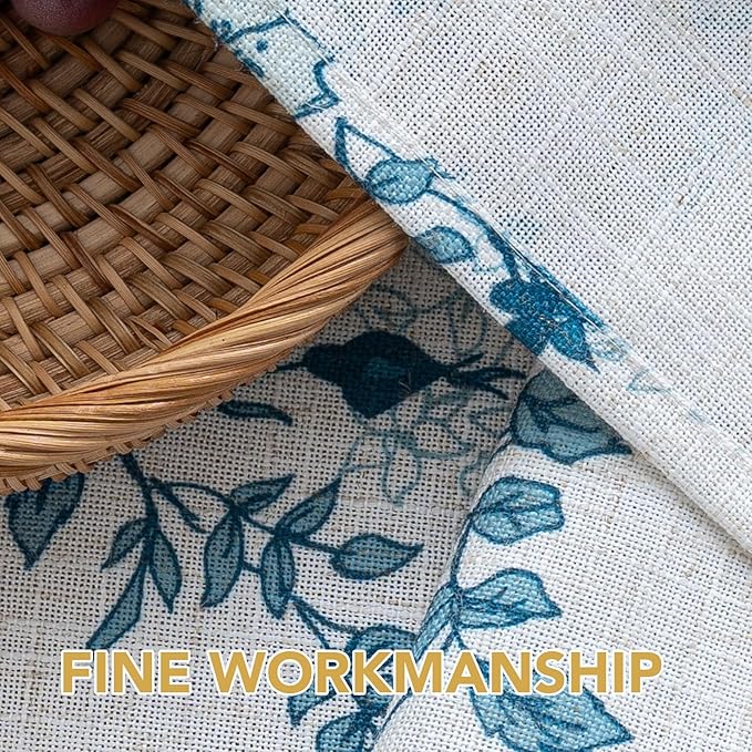 H.VERSAILTEX Linen Table Cloths Floral Printed Tablecloth Spill-Proof Waterproof Table Cover for Dining Buffet Feature Soft and Thick Fabric Wrinkle Free, 60 x 84 Inch, Retro Floral - Stone Blue