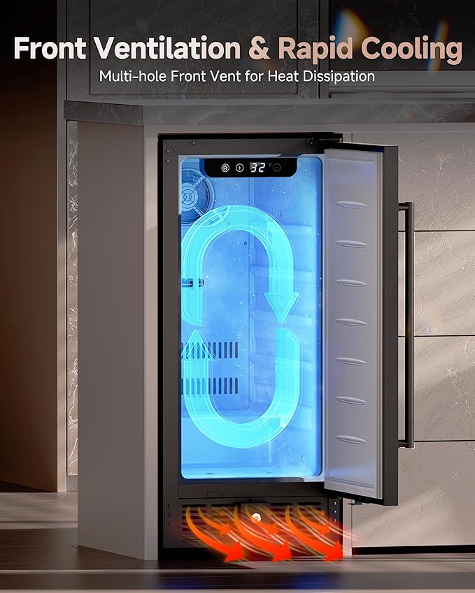 15 Inch Built-In Beverage Cooler, 128 Can Under Counter Fridge with Adjustable Shelves, ≤45dB Quiet Freestanding Beer Refrigerator for Home Bar & Outdoor Use (Black)