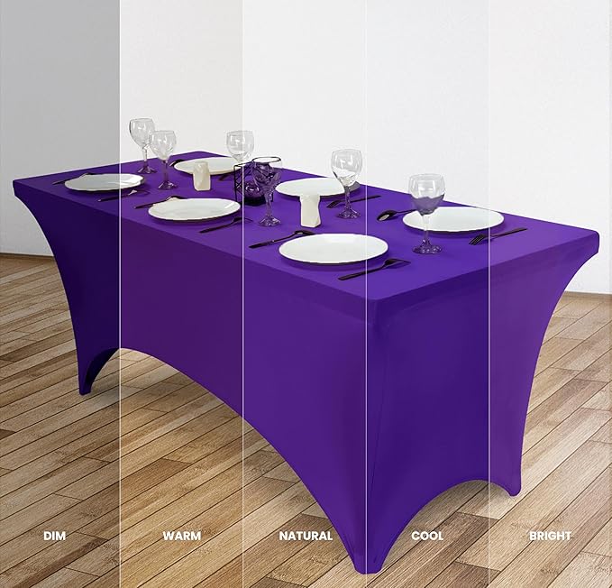 Utopia Kitchen 6FT Spandex Tablecloth [2 Pack, Purple] 200 GSM Stretch, Fitted, Washable and Wrinkle Resistant Table Cloth Rectangle Cover for Trade Shows, Wedding, Parties [72Lx30Wx30H Inch]