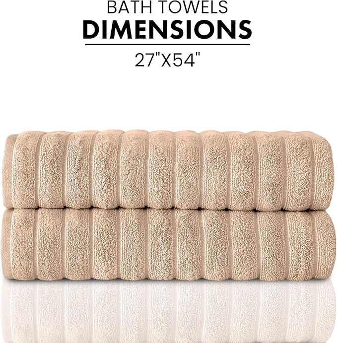 Classic Turkish Towels CTT Premium 2 Pack Bath Towels Set, Made with 100% Turkish Cotton, Spa & Hotel, Quick Drying Towels, Absorbent & Comfy | 27"x54" (Almond Beige)