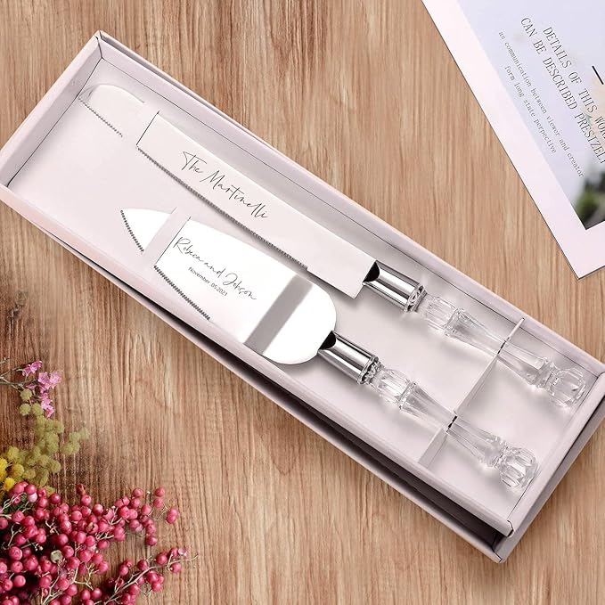 AW BRIDAL Personalized Wedding Cake Knife, Silver Cake Cutting Set Bridal and Groom Cake Knife Set for Wedding, Birthdays, Anniversary//DK2201CPP23//
