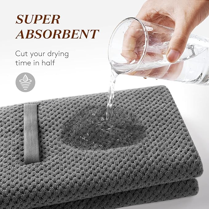 YFONG Large Hair Towel Wrap for Women, Super Absorbent Microfiber Hair Towel for Curly Hair, Fast Drying Hair Turbans with Elastic,Hair Drying Towel Wrap for Hair Care 26.3" X 40" (Dark Gray)