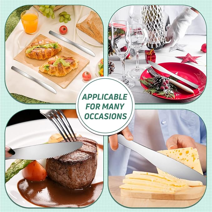 Therwen 64 Pieces Dinner Knives Set Stainless Steel Knife 8.43 Inches Silver Butter Knife Durable Table Knives Silverware for Home Restaurant Kitchen, Dishwasher Safe