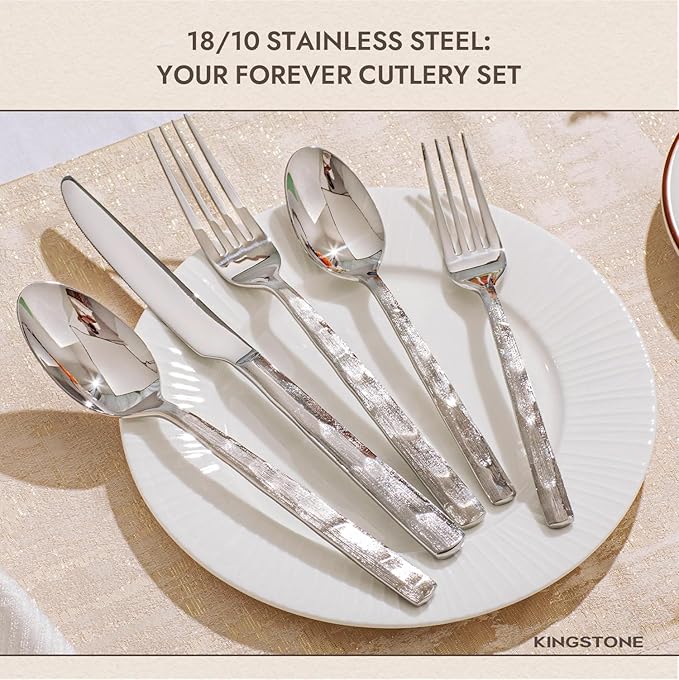 KINGSTONE Silverware Set, 40-Piece 18/10 Stainless Steel Brushed Handle Flatware Cutlery Set, for Kitchen, Home, Party, Wedding Gift, Rust Resistant and Dishwasher Safe