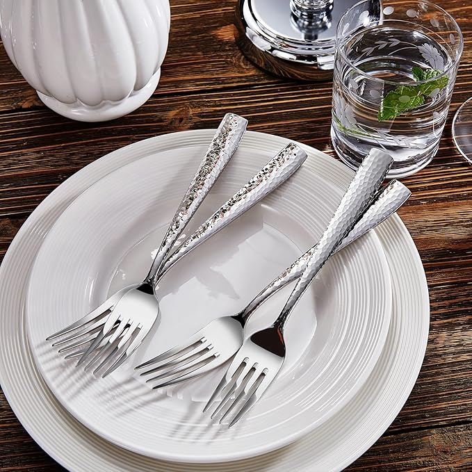 KEAWELL Premium 8-Piece Louis Hammered Fork Set, 18/10 Stainless Steel, Squared Edge with Smooth Rounded Edges for Enhanced Comfort, Dishwasher Safe (8, 8.3" Dinner Fork)