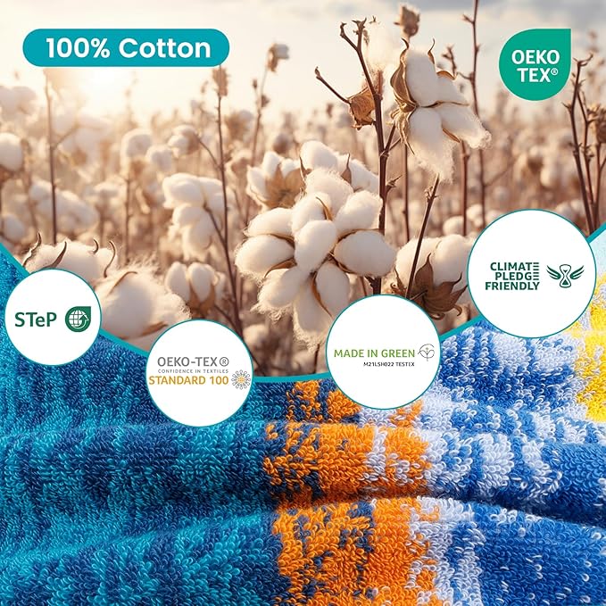 SEMAXE 12-Piece Family Bathroom Towel Set - 100% Cotton, 4 Bath Towels, 4 Hand Towels, 4 Washcloths, Ultra-Soft and Super Absorbent, Lighter Weight