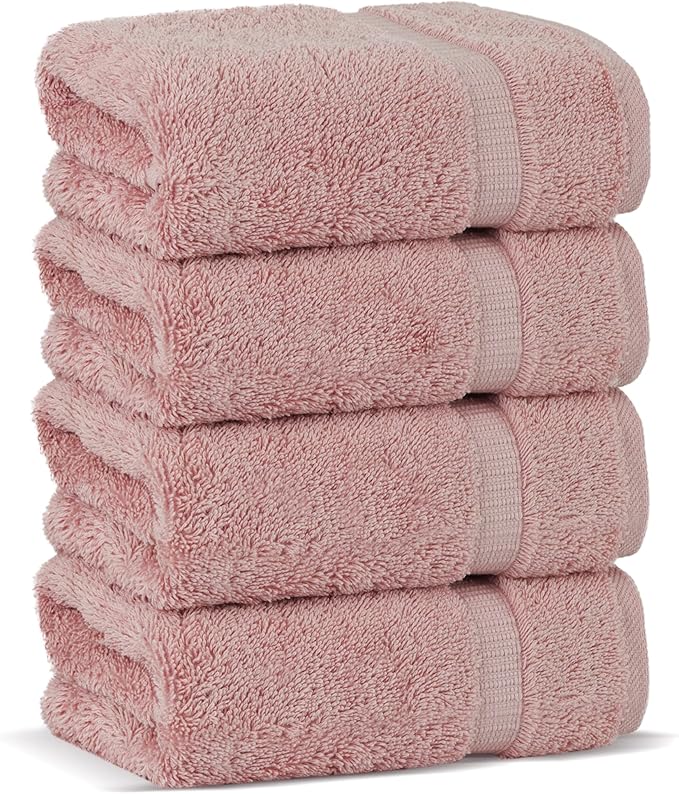 Chakir Turkish Linens 100% Cotton Premium Turkish Towels for Bathroom | 16'' x 30'' (4-Piece Hand Towel, Pink)