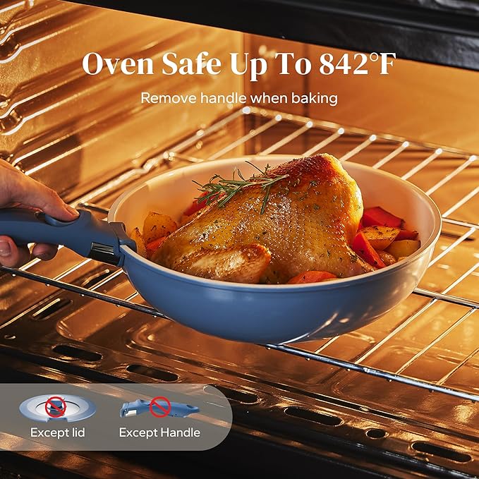 Redchef Ceramic Cookware Set, Removable Handle Pots and Pans Non-Stick, Rv Cookware Set, Non-Toxic Pots and Pans Set No PFAS, PTFE, PFOA, Detachable Pots and Pans, Dishwasher & Oven Safe(Blue)