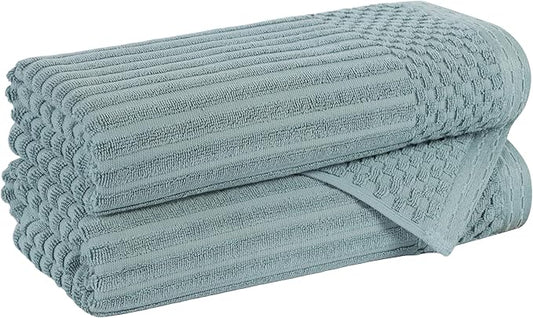 Cotton 2-Piece Solid and Ribbed Bath Towel Set, Bath Towels- 27" x 54", Basil by Superior