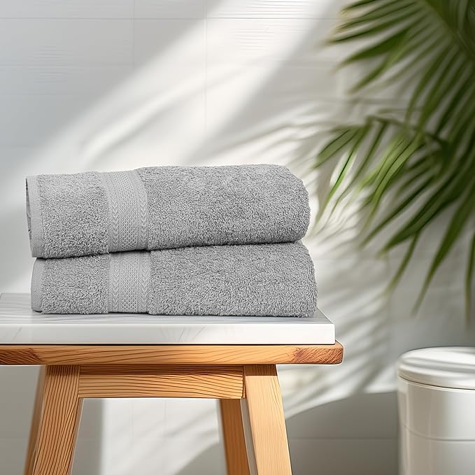 Large Bath Towels Set of 6 – 100% Cotton Terry – 24" x 50" – Quick Dry, Soft & Highly Absorbent – Light Grey Towels for Bathroom, Gym, Spa, Pool & Daily Use