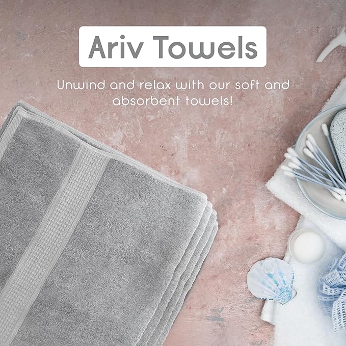 Ariv Towels Pack of 8, Premium Cotton Towel Set (2 Bath Towels + 2 Hand Towels + 4 Washcloths), Large, Super Soft, Quick Dry, Highly Absorbent for Home, Bathroom, Gym, Hotel & Spa - Plantinum