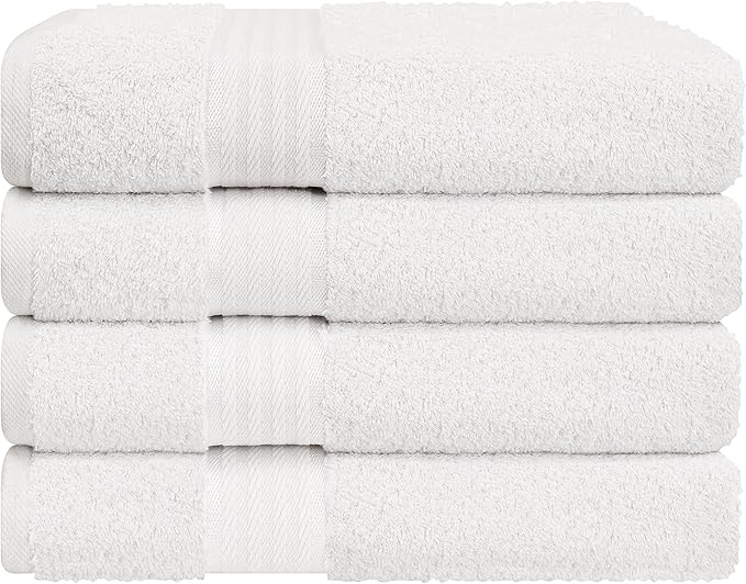 4 Pack Bath Towel Set, 100% Cotton Bath Towels for Bathroom, White