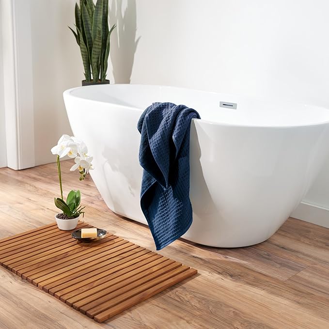 UCHINO Waffle Twist Cotton Weave Washcloth Towel for Bathroom Lightweight Absorbent Quick Dry Honeycomb Texture Solid Terry Loop Reverse 13" x 13", 1 Wash Cloth, Indigo