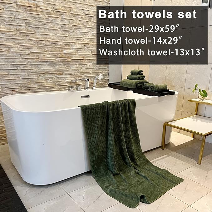 YTYC 29x59 Inch Bath Towels Set of 6 Large, Super Soft Lint Free Lightweight Microfiber Shower Towels for Bathroom 80% Polyester (Olive Green, 6 Piece)