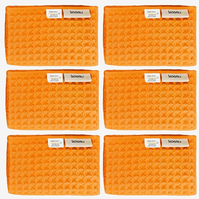 Luxury Organic Japanese Cotton Waffle Bath Towel | Thick, Absorbent, Quick Dry Bathroom Towels for Shower, Sauna, Onsen| Hotel & Spa Quality, Gift-Ready (Coral Orange, Face Towel (6 Pack))