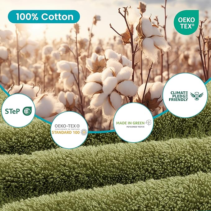 SEMAXE 6-Piece Bathroom Towel Set - 100% Cotton, 2 Bath Towels, 2 Hand Towels, 2 Washcloths, Lighter Weight, Ultra-Soft and Super Absorbent