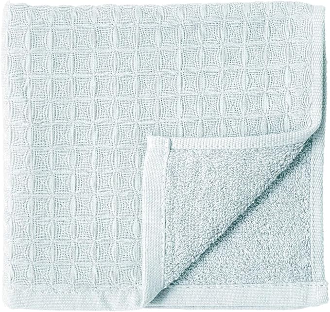 UCHINO Waffle Twist Cotton Weave Washcloth Towel for Bathroom Lightweight Absorbent Quick Dry Honeycomb Texture Solid Terry Loop Reverse 13" x 13", 1 Wash Cloth, Ocean Blue