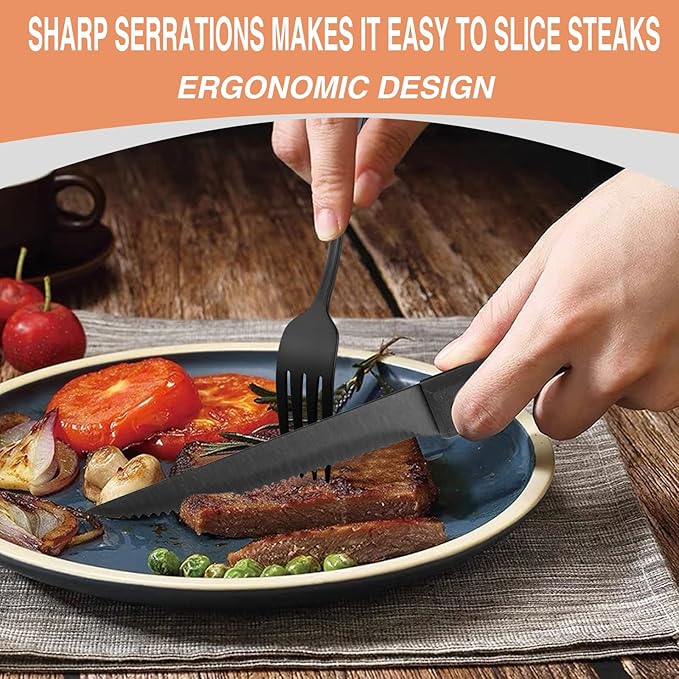 72-Piece Black Silverware Set, Umite Chef Flatware Set with Steak Knives for 12, Food-Grade Stainless Steel Cutlery Set, Includes Spoons Forks Knives, Kitchen Cutlery for Home Office Restaurant Hotel