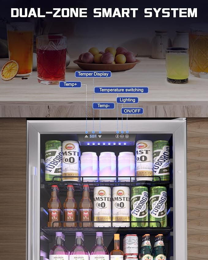 24-Inch Built-In Beverage Cooler, 200 Can Capacity, Smart Control System, for Soda, Beer, Wine & Water, Ideal for Kitchen, Bar, Living Room
