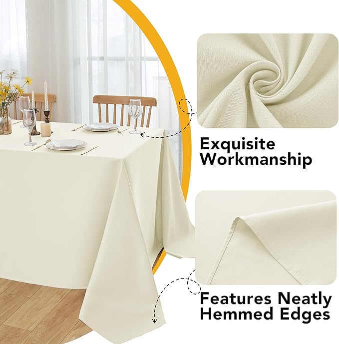 10-Pack Ivory Tablecloths for Rectangle Tables, 60 x 84 Inches, Stain-Resistant Polyester Fabric for 4 Foot Tables - Washable Table Covers for Weddings, Banquets, Birthday Parties, Events