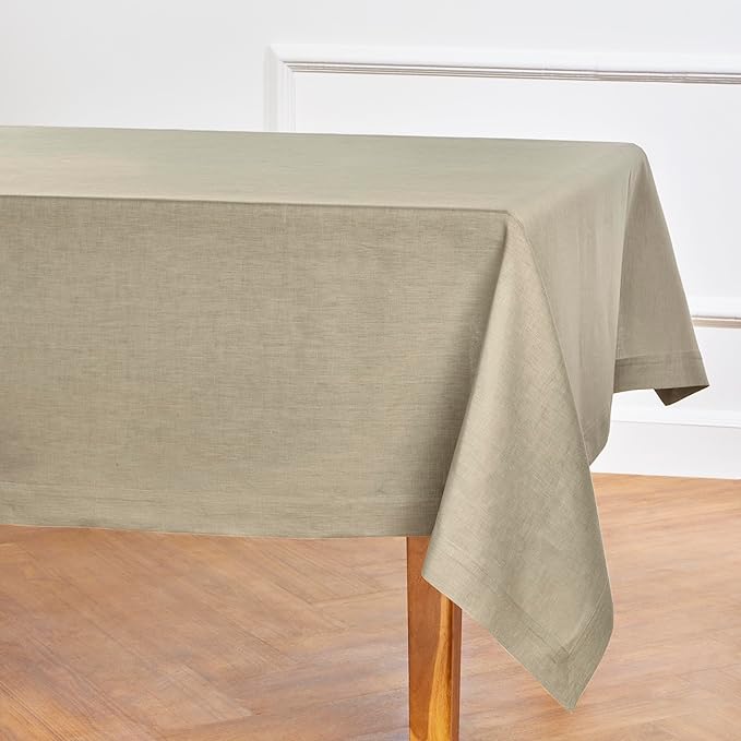 Solino Home Linen Tablecloth 60 x 108 Inch - 100% Pure Linen Vintage Khaki Table Cloth for Rectangle Tables - Fete, Machine Washable Tablecloth