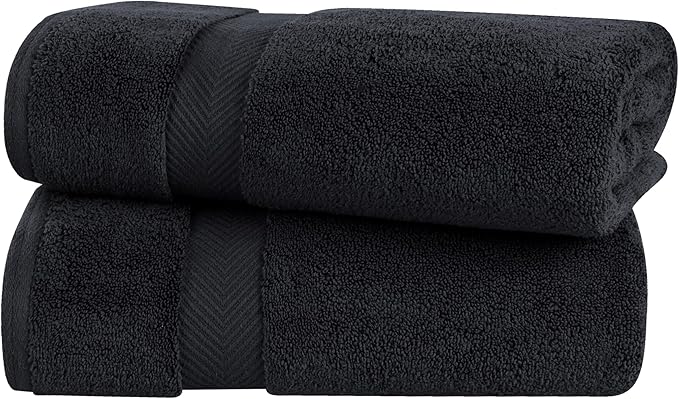 Superior Zero Twist 100% Cotton Bath Sheet Towels, Super Soft, Fluffy and Absorbent, Premium Quality Oversized Bath Sheet Set of 2 - Black