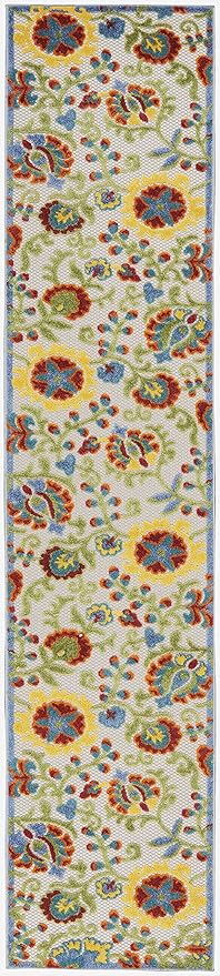Nourison Aloha Indoor/Outdoor Ivory/Multi 2'3" x 10' Area Rug, Easy Cleaning, Non Shedding, Bed Room, Living Room, Dining Room, Backyard, Deck, Patio (2x10)