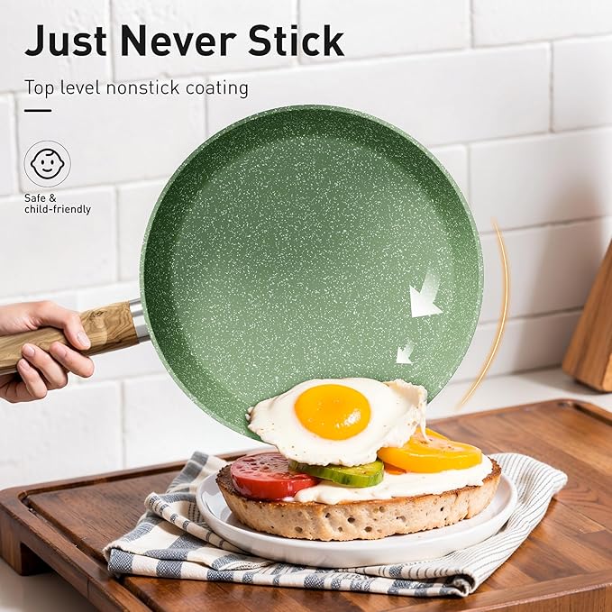 DishDelight Pots and Pans Set Non Stick, 17 Pieces Granite Kitchen Cookware Sets with Nonstick Granite Coating, Induction Cooking Set for Present, Green