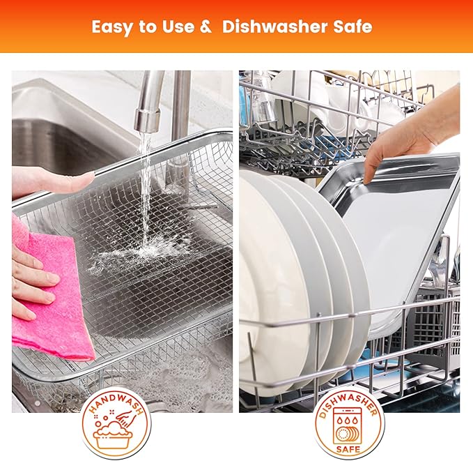 Air Fryer Basket for Oven,2 Pieces 11.8 * 8.8'' Non-stick Steel Mesh Grill Basket Air Fryer Baking Tray Accessories Rack Roasting Basket for Convection Oven with Air Fryer, Dishwasher Safe