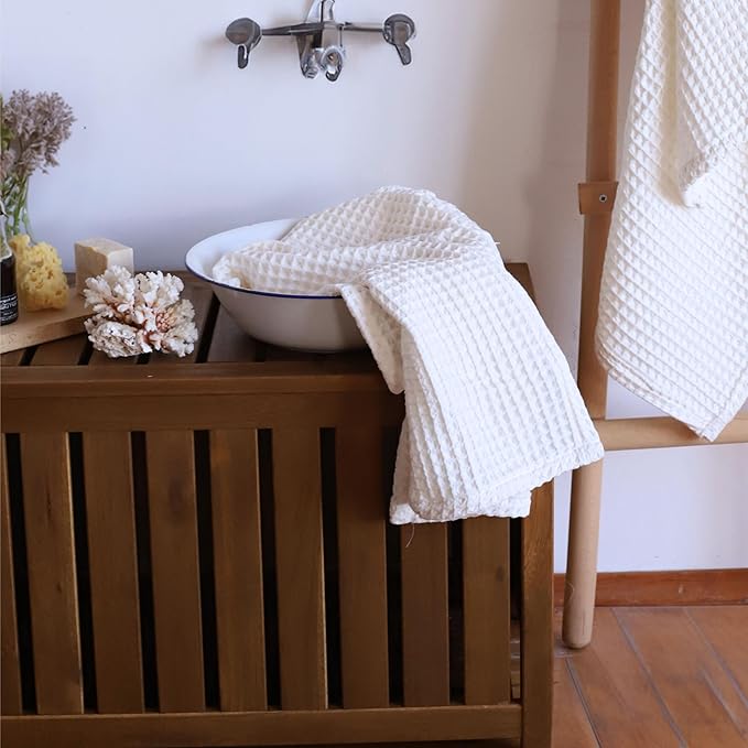 Premium Waffle Hand Towels Pack of 4 Extra Large 20x35 inch - 100% Turkish Cotton, Waffle Weave, Quick Dry, Lint Free, Super Absorbent, Thin Hand Bath Towel (White, Set of 4 Hand Towels)