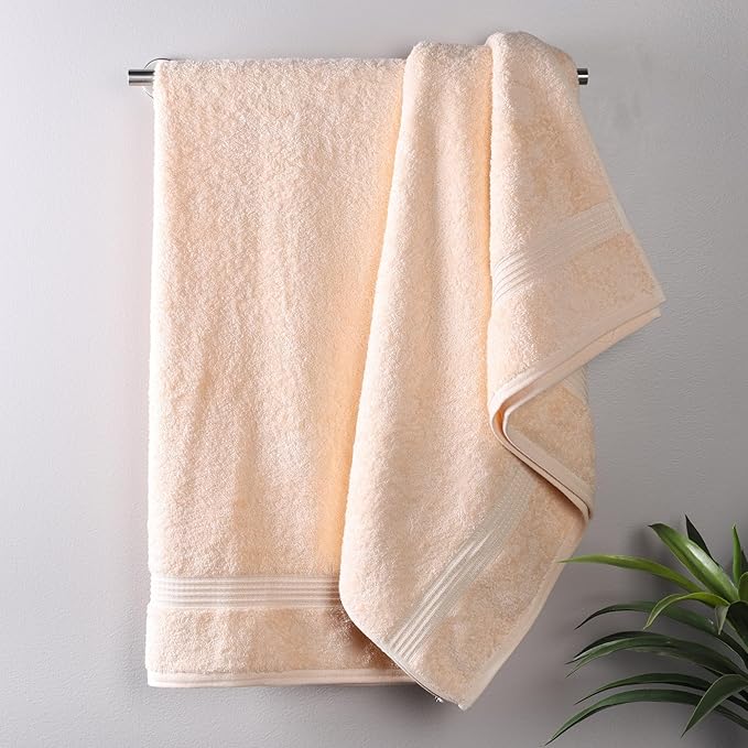 Superior Egyptian Cotton Bath Towel Set, Home Bathroom Towels, Master, Guest Bath, Decor Essentials, Quick Dry, Absorbent, Large Body Towels, Spa, Hotel, Resort, Adult, Kids, Set of 2, Peach