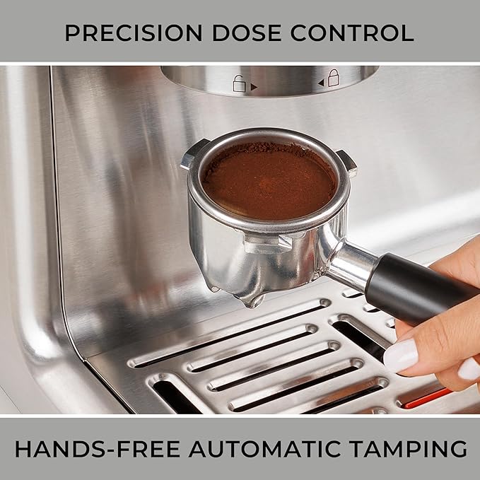 Kenmore Espresso Machine - Automatic Coffee Maker With Auto Tamper, Auto Cleaning, Milk Steamer & Frother, Bean Grinder, Make Professional Barista Style Cappuccino, Latte, Stainless Steel