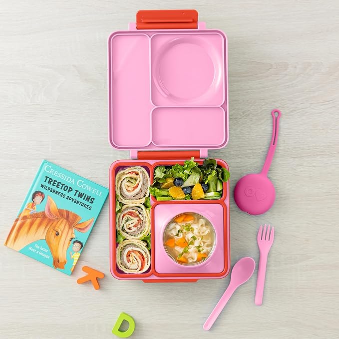 Omie OmieBox Kids Utensils Set with Case - 2 Piece Plastic, Reusable Fork and Spoon Silverware with Pod for Kids (Bubble Pink)