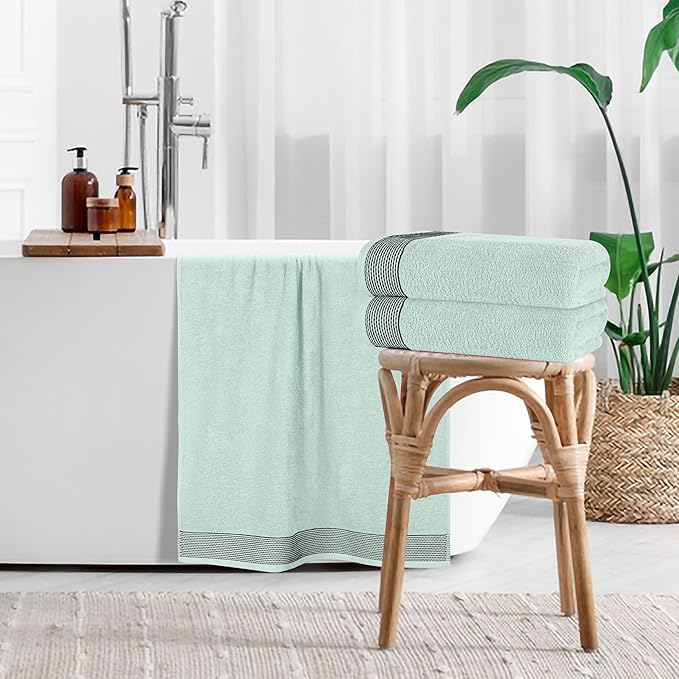 Belizzi Home Ultra Soft 4 Pack Oversized Bath Towel Set 27x54 inches, 100% Cotton Bath Towels, Highly Absorbant Compact Quickdry & Lightweight Towel, Ideal for Gym Travel Camp Pool - Sea Green