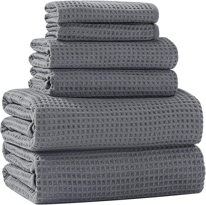40 x 80 Inches Extra Large Bath Sheets Towels Microfiber Waffle Oversized Bath Towels for Bathroom Quick Dry Lightweight (Dark Grey, Bath Sheets set-6PCS)