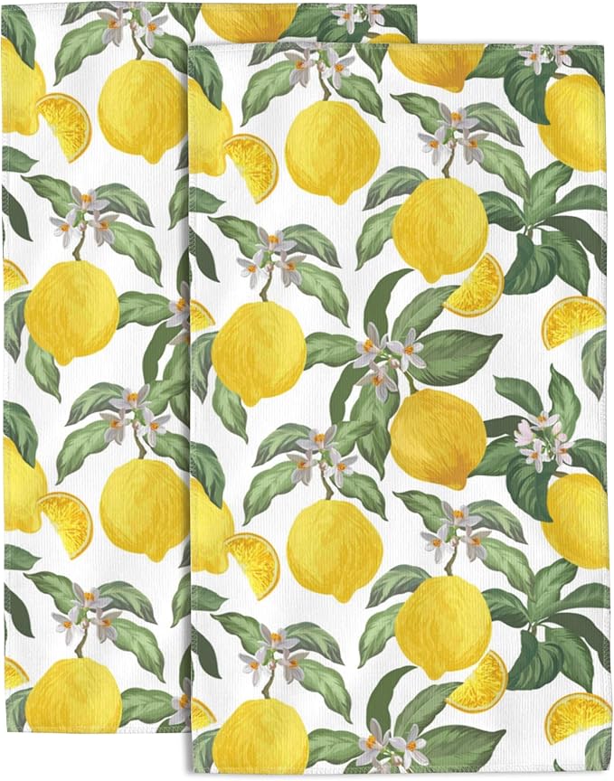 Lemon Hand Towel Set,Tropical Fruit Hand Towels for Bathroom 2 Pack Soft Absorbent Decorative Dish Towel for Kitchen Sports Gym Yoga Home Decor 14 x 28 in
