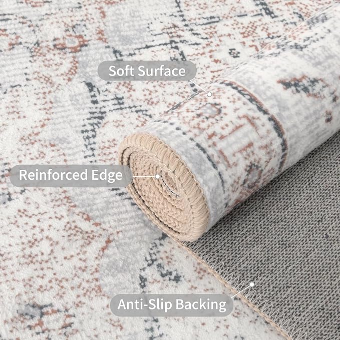 Easy-Going Boho Area Rug 2x3 Washable Entryway Rugs Front Door Mat Indoor Entrance Non-Slip Vintage Distressed Small Entry Rug for Living Room Kitchen Bathroom Office Lightweight Carpet, Grey Brick