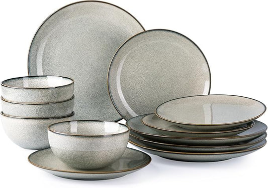 GBHOME Ceramic Dinnerware Sets for 4, 12 Pieces Stoneware Plates and Bowls Sets, Reactive Glaze Dishes -Scratch Resistant, Dishwasher&Microwave Safe