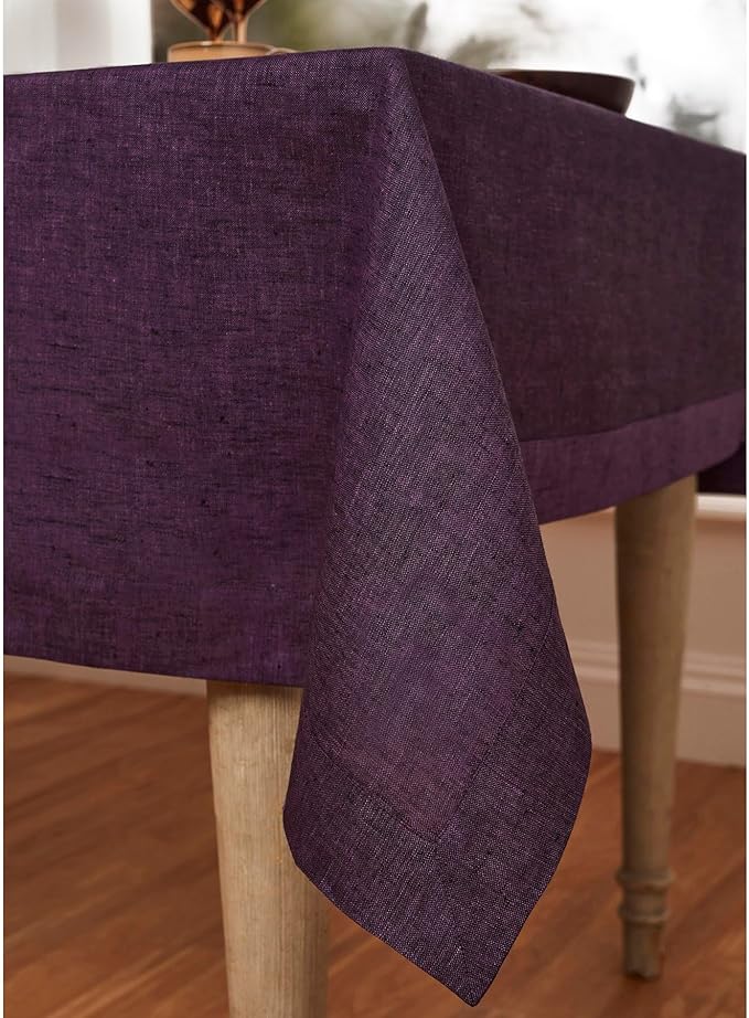 Solino Home Linen Tablecloth 60 x 144 Inch - 100% Pure Linen Grape Table Cloth for Rectangular Tables - Athena, Machine Washable Cloth Tablecloth for Valentines, New Year