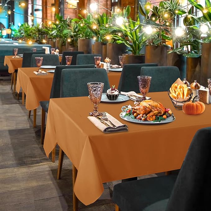 sancua 2 Pack Tablecloth Rectangular 60x102 Inch Light Brown, Thanksgiving Table Cloth Rectangle for 6 Foot Tables - Stain and Wrinkle Resistant Washable Polyester Cover for Fall Dining Parties Bronze