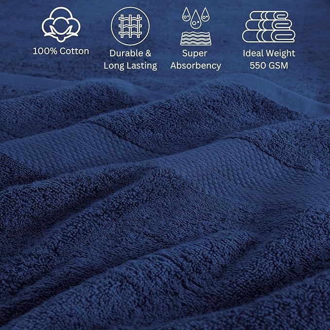 LANE LINEN 24 PCs Bath Towel Set - 2 Bath Sheets, 4 Bath Towels, 4 Fingertip, 8 Washcloths, 6 Hand Towels - 100% Ring Spun Cotton - Highly Absorbent Towels for Bathroom, Gym, Hotel & Spa - Navy Blue