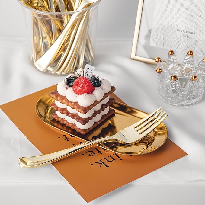 N9R 30PCS Gold Plastic Forks Disposable, Solid, Durable and Heavy Duty Plastic Forks Only, Gold Forks Disposable for Parties, Weddings and other Formal Events