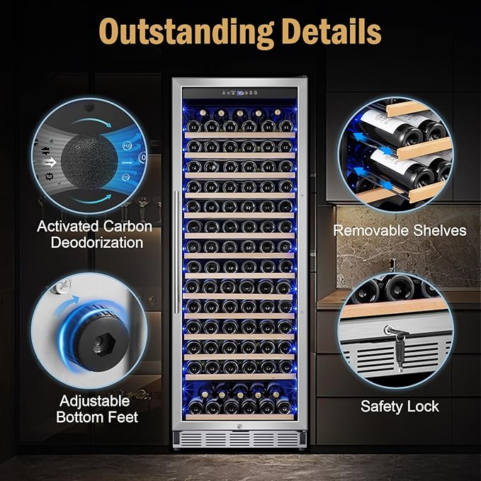 Wine Fridge Freestanding,173 Bottles 24 Inch Wine Cooler Refrigerator, Tall Wine Fridge with Compressor Low Noise Fast Cooling, Wine Cellar with Upgraded Door Handle Sliding Rail Shelves