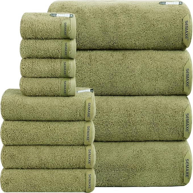SEMAXE 12-Piece Family Bathroom Towel Set - 100% Cotton, 4 Bath Towels, 4 Hand Towels, 4 Washcloths, Ultra-Soft and Super Absorbent, Lighter Weight