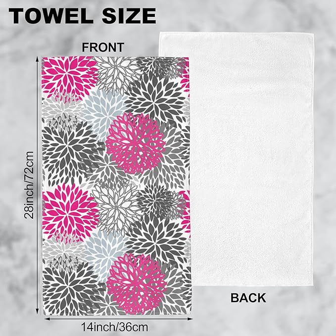 Dahlia Flower Hand Towel,Pink Floral Hand Bath Towels Set of 2 Dish Towels Soft Absorbent Decorative Hand Towels for Bathroom Kitchen Yoga Home Decor 14 x 28 in