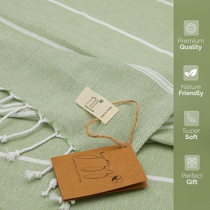 Hand Towels - Set of 2, 18" x 30" inches, Thin Light Compact Travel Towels, Cotton Turkish Hand Towels for Bathroom, Kitchen, Gym Towels (Apple Green)