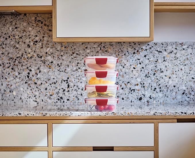 Joseph Joseph Nest Lock 8-piece Plastic BPA Free Round Food Storage Container Set with Lockable Airtight Leakproof Lids - Red